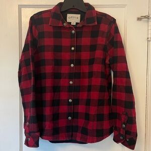 Women's Orvis Button Down Fleece-Lined Flannel, Black & Red Plaid, size Medium